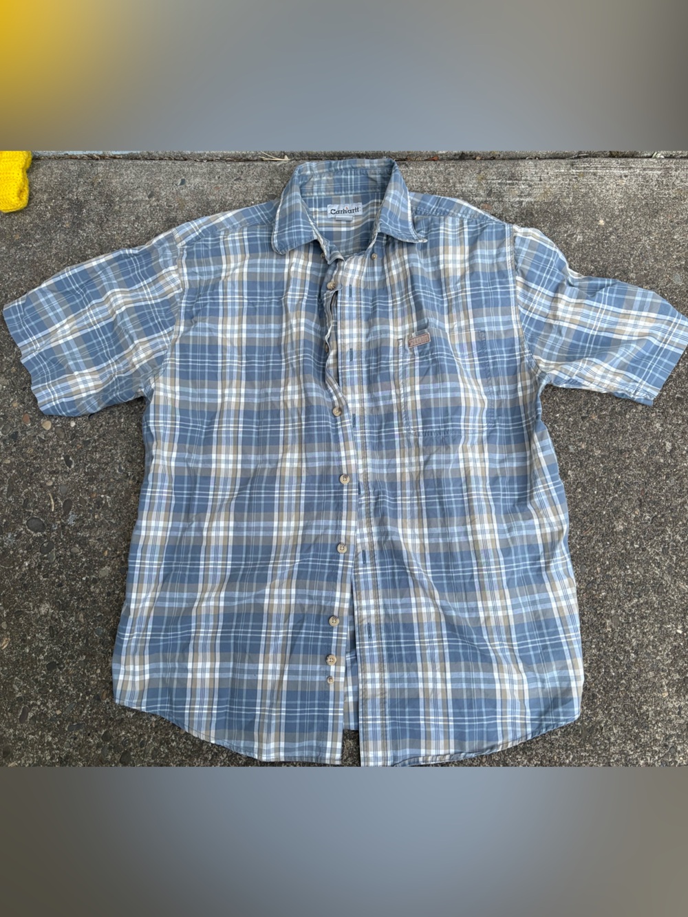Men's Blue Plaid Short-Sleeve Button-Up Shirt